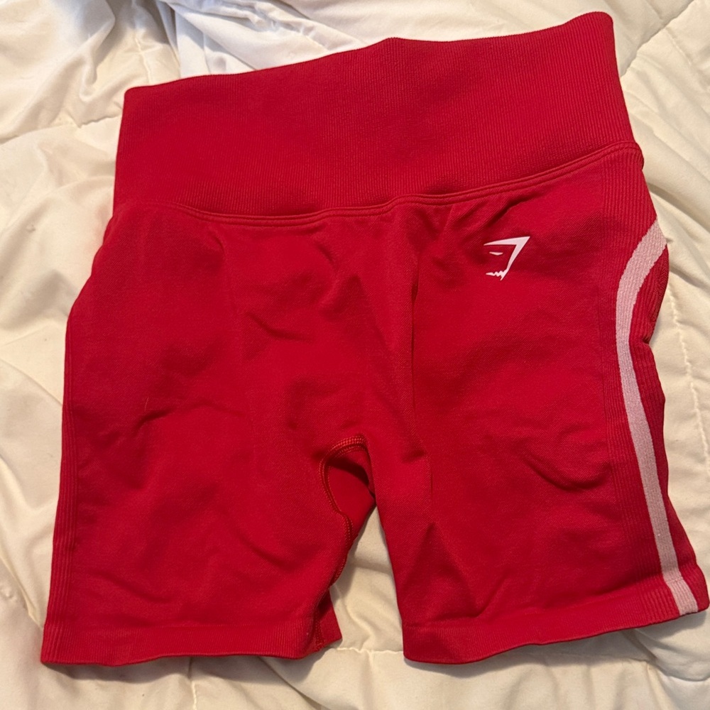 Gymshark Seamless High-Waist Red Bike Shorts with Side Stripe